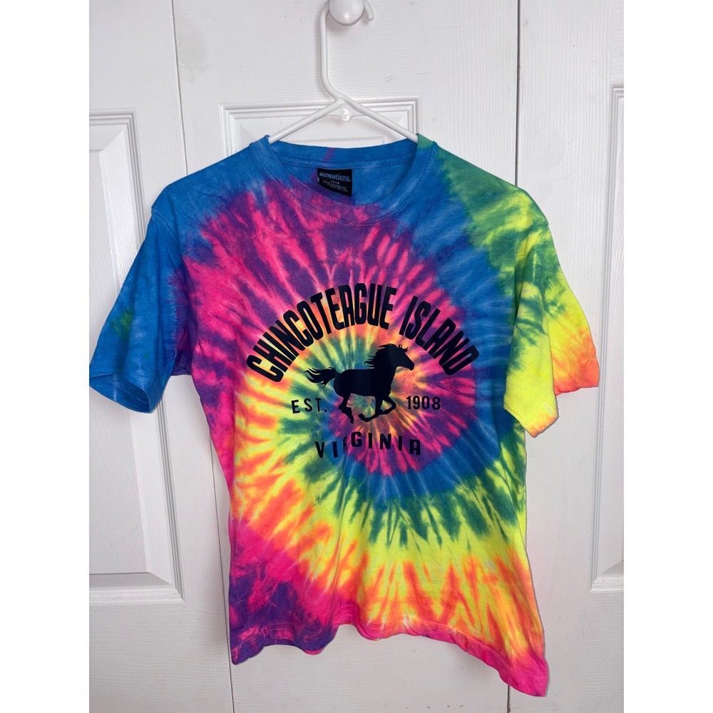 Sunsations Chincoteague Island VA Tie Dye Pony T-Shirt Kids Size 14/16 L Rainbow